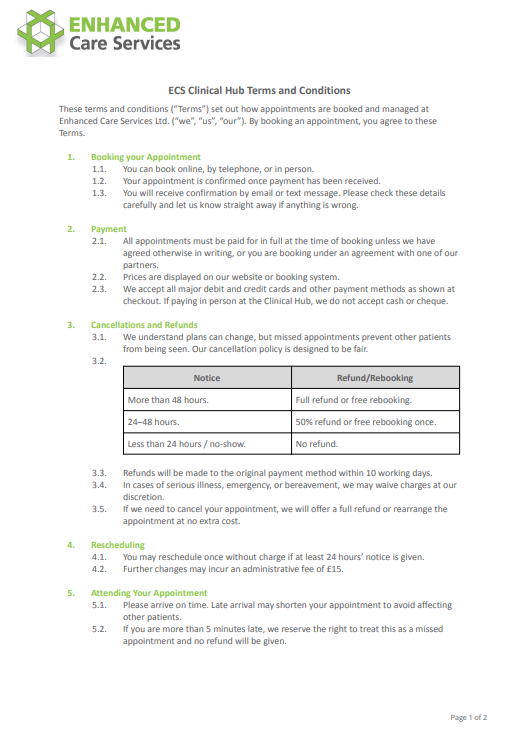 ECS Clinical Hub Terms and Conditions